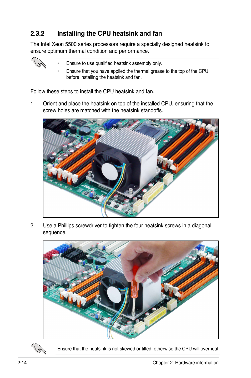 2 installing the cpu heatsink and fan | Asus Z8PE-D12 User Manual | Page 34 / 168