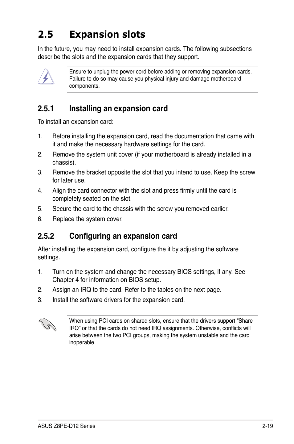 5 expansion slots, 1 installing an expansion card, 2 configuring an expansion card | Asus Z8PE-D12 User Manual | Page 39 / 168