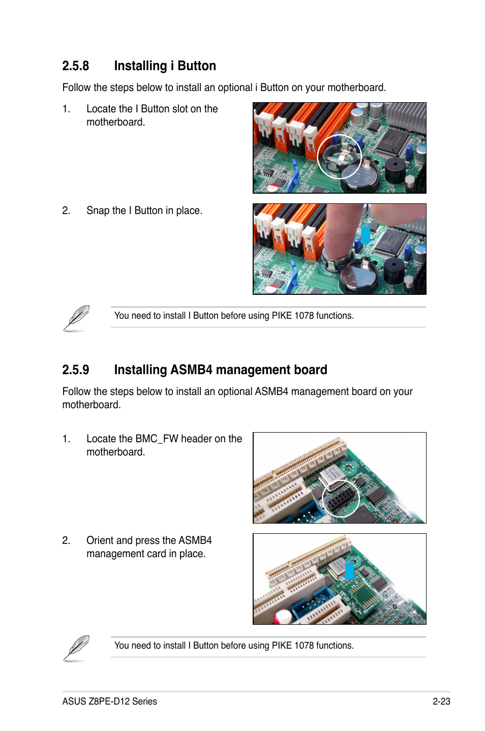 9 installing asmb4 management board, 8 installing i button | Asus Z8PE-D12 User Manual | Page 43 / 168