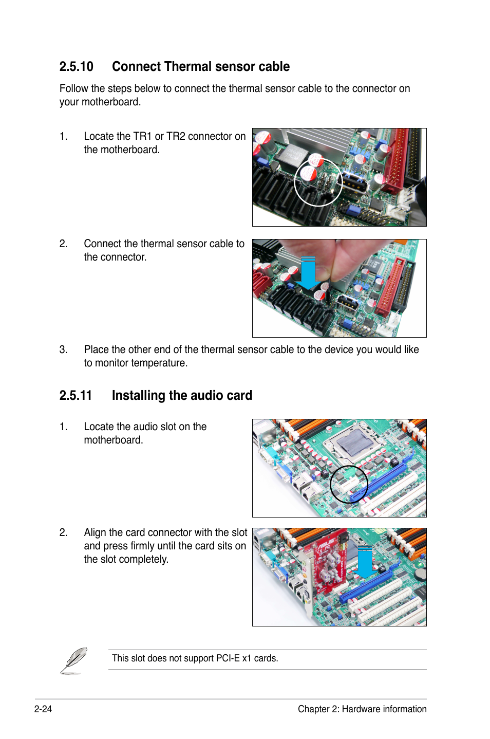 10 connect thermal sensor cable, 11 installing the audio card | Asus Z8PE-D12 User Manual | Page 44 / 168