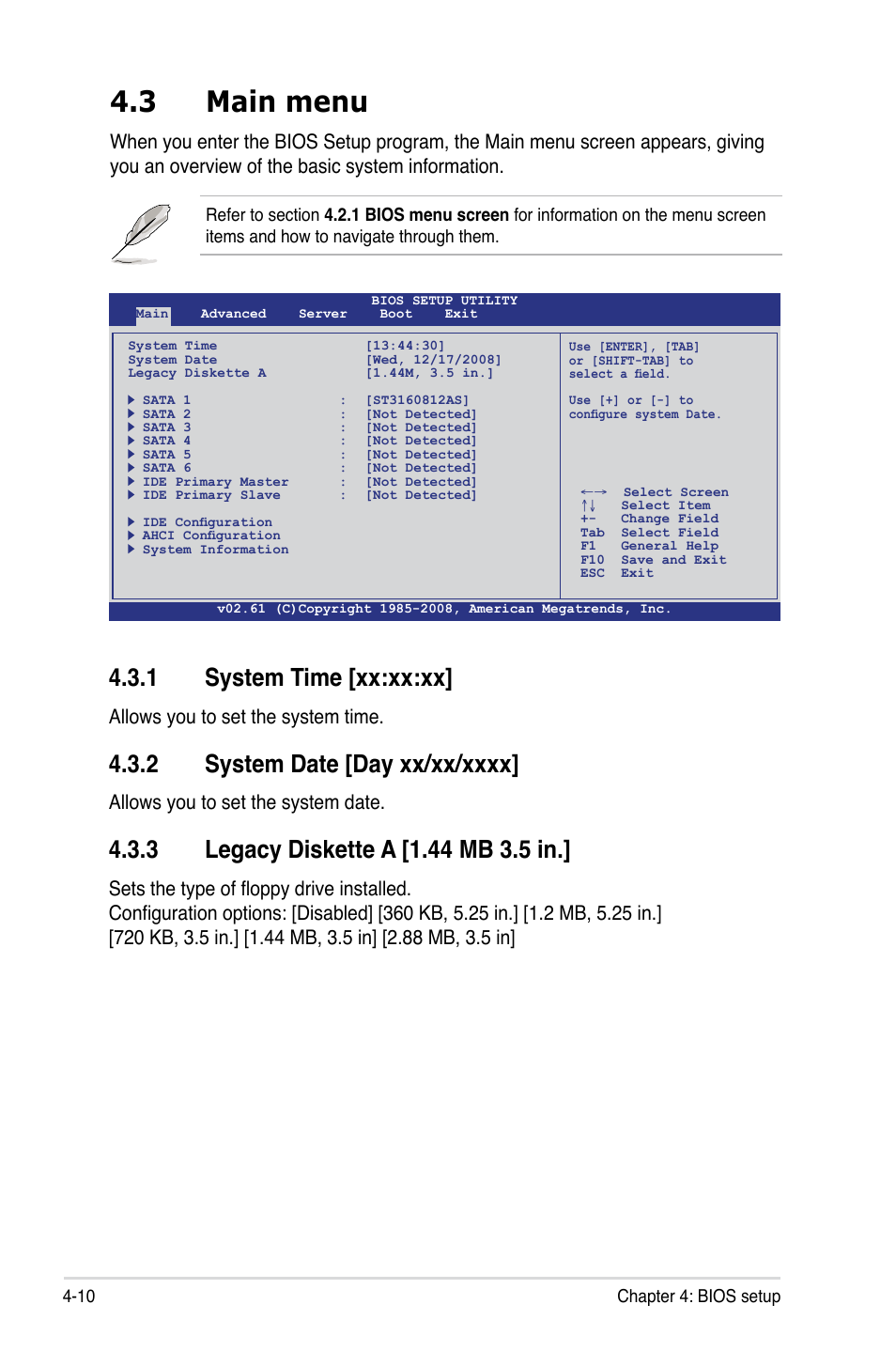 3 main menu, 1 system time [xx:xx:xx, Allows you to set the system time | Allows you to set the system date | Asus Z8PE-D12 User Manual | Page 76 / 168