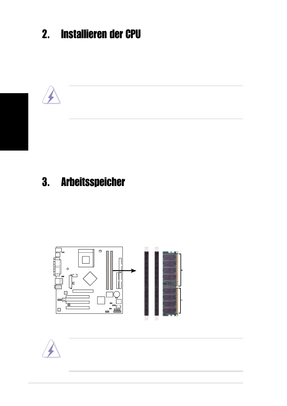 Installieren der cpu, Arbeitsspeicher | Asus A7N8X-VM User Manual | Page 6 / 16