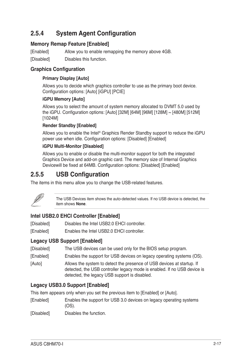 4 system agent configuration, 5 usb configuration, System agent configuration -17 | Usb configuration -17 | Asus C8HM70-I/HDMI User Manual | Page 41 / 57