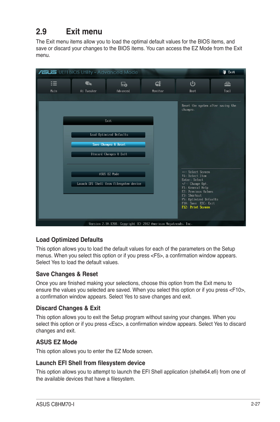 9 exit menu, Exit menu -27 | Asus C8HM70-I/HDMI User Manual | Page 51 / 57