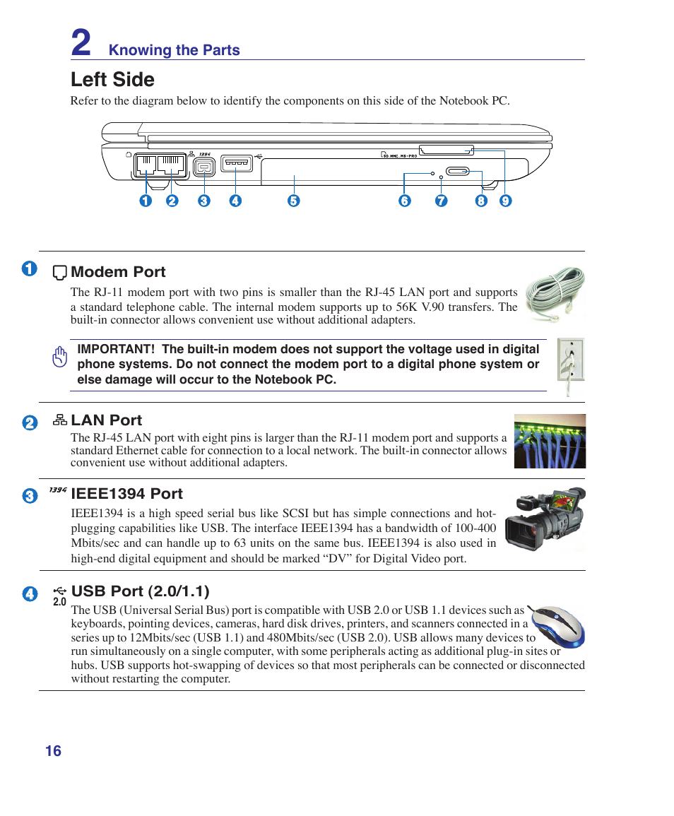 Left side | Asus W5Fe User Manual | Page 16 / 87