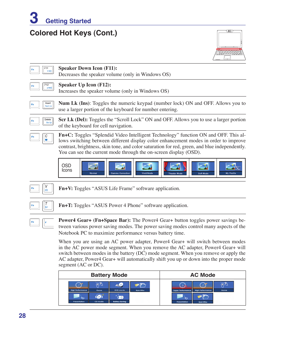 Colored hot keys (cont.) | Asus W5Fe User Manual | Page 28 / 87