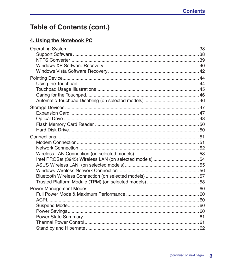 Table of contents (cont.) | Asus W5Fe User Manual | Page 3 / 87