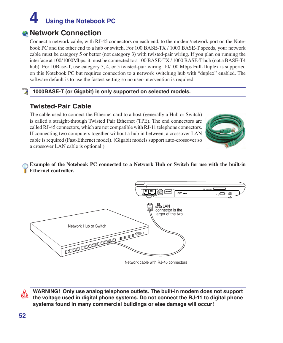 Network connection | Asus W5Fe User Manual | Page 52 / 87