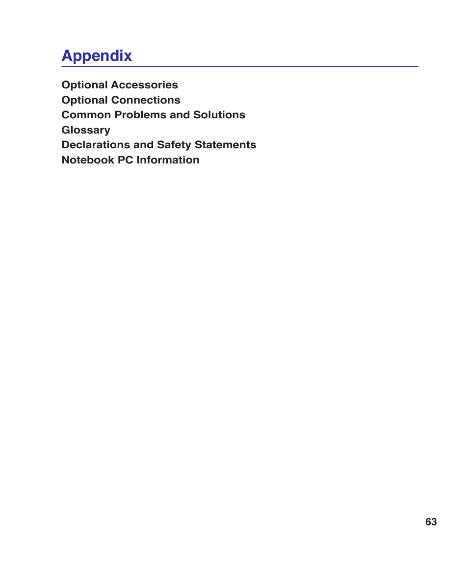 Appendix | Asus W5Fe User Manual | Page 63 / 87