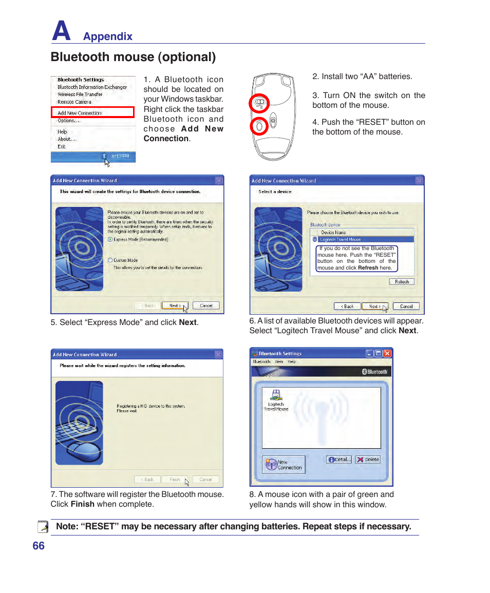 Bluetooth mouse (optional), Appendix | Asus W5Fe User Manual | Page 66 / 87