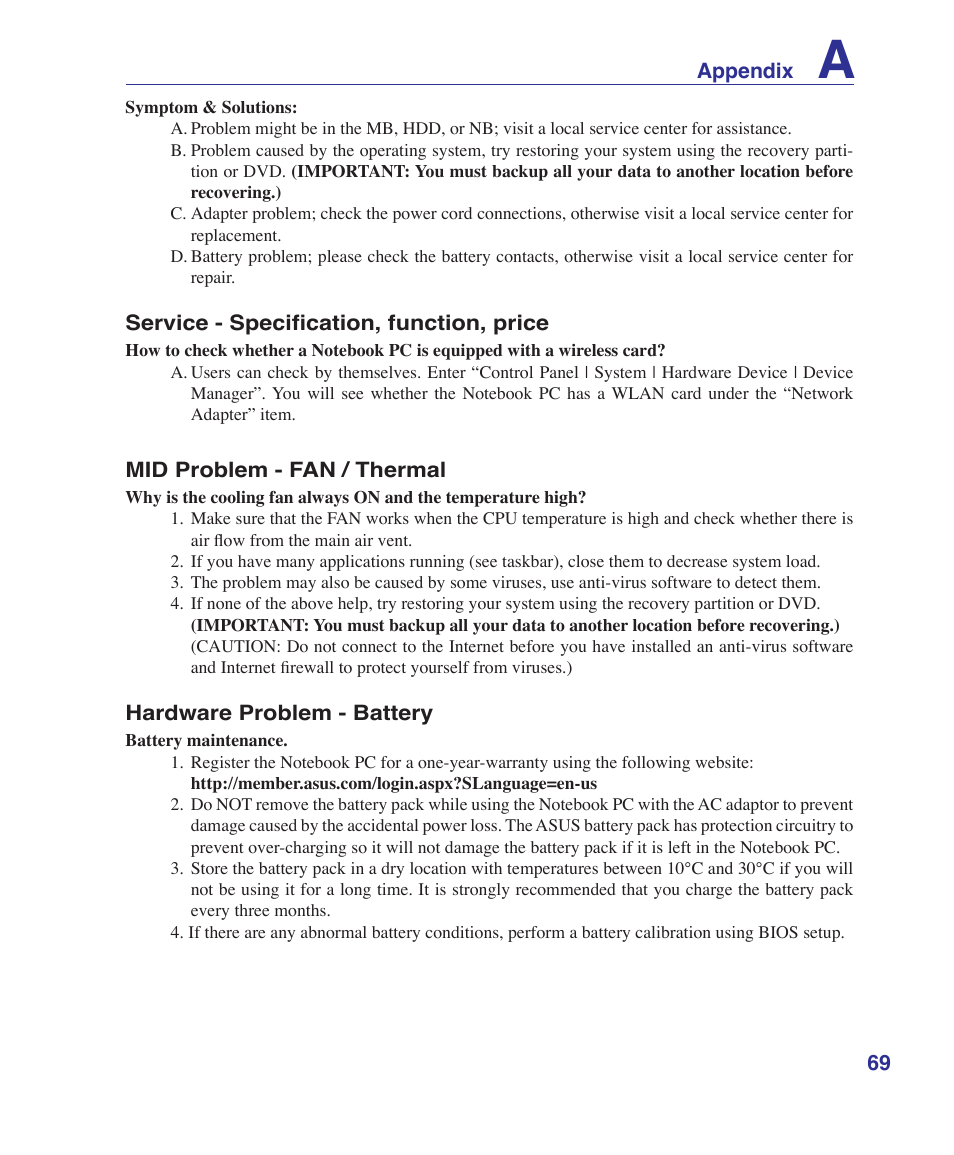 Asus W5Fe User Manual | Page 69 / 87