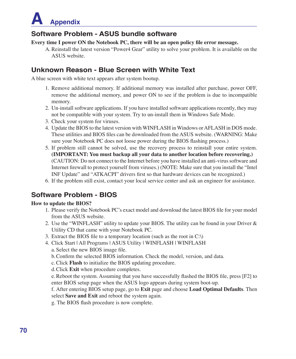 Asus W5Fe User Manual | Page 70 / 87