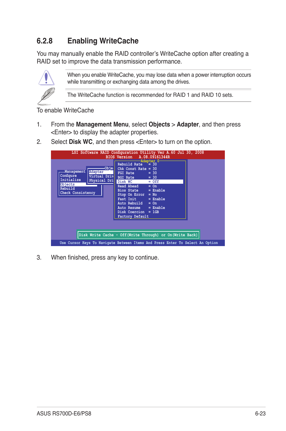 8 enabling writecache, Enabling writecache -23 | Asus RS700D-E6/PS8 User Manual | Page 113 / 144