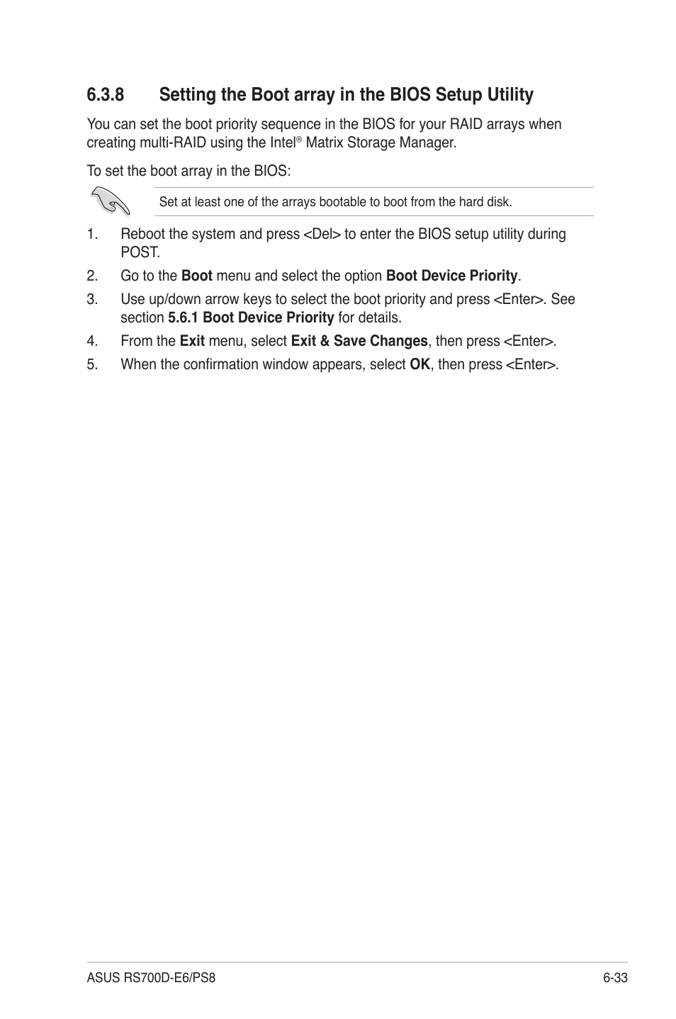 8 setting the boot array in the bios setup utility | Asus RS700D-E6/PS8 User Manual | Page 123 / 144