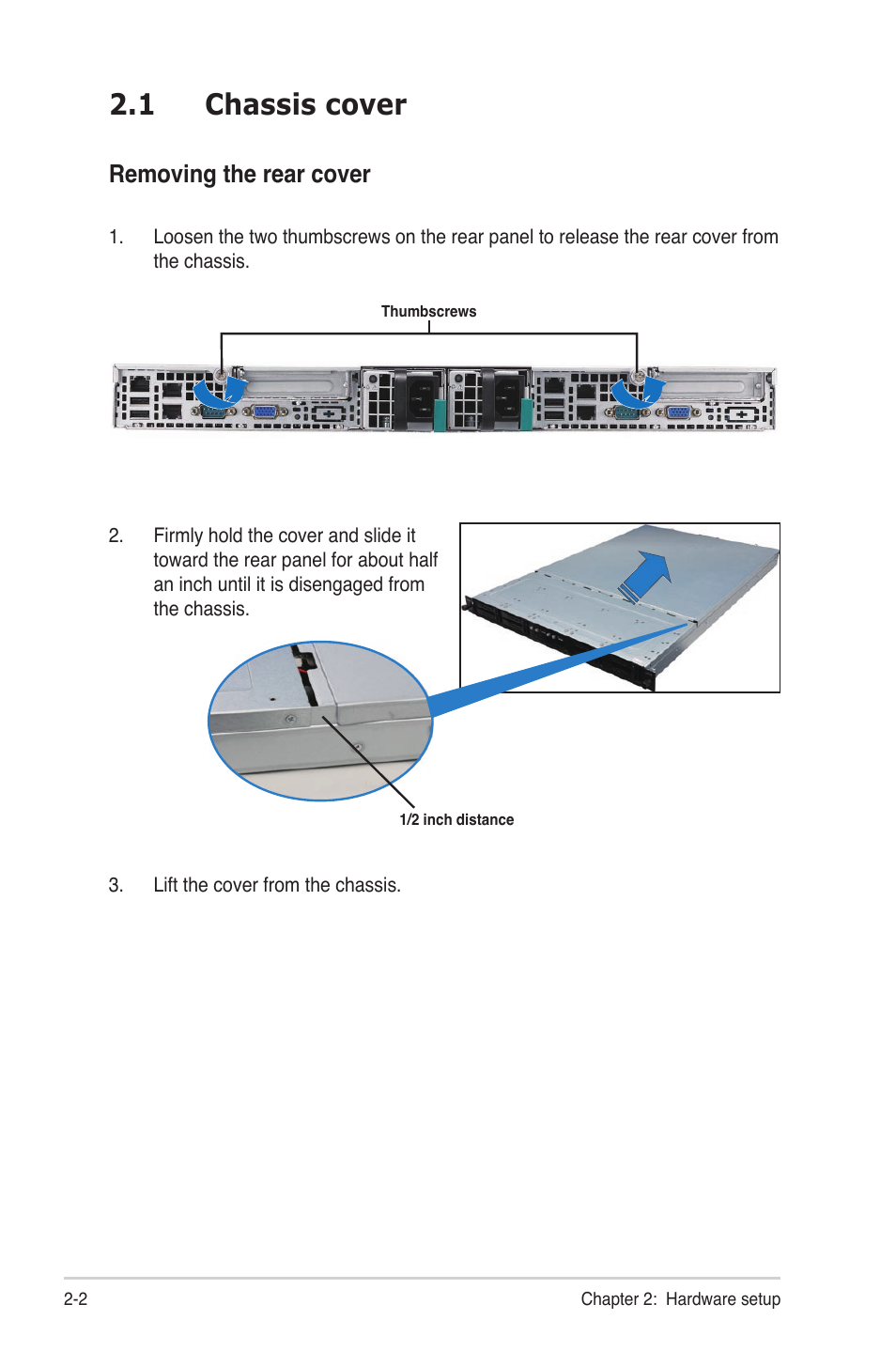 1 chassis cover, Chassis cover -2, Removing the rear cover | Asus RS700D-E6/PS8 User Manual | Page 20 / 144