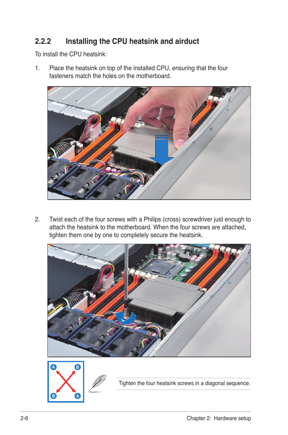 2 installing the cpu heatsink and airduct, Installing the cpu heatsink and airduct -6 | Asus RS700D-E6/PS8 User Manual | Page 24 / 144