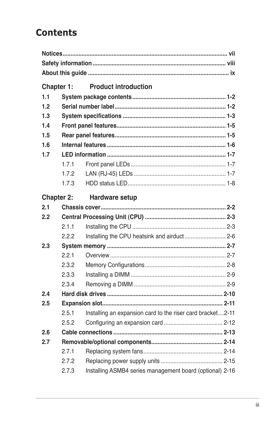 Asus RS700D-E6/PS8 User Manual | Page 3 / 144