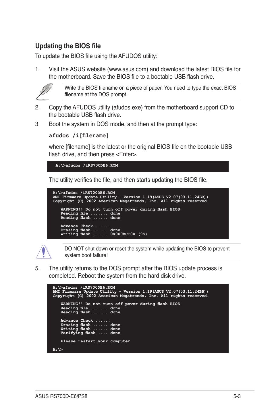 Updating the bios file | Asus RS700D-E6/PS8 User Manual | Page 57 / 144