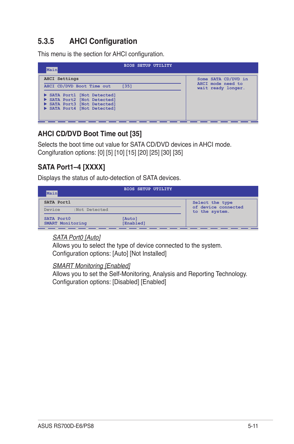 5 ahci configuration, Ahci configuration -11, Ahci cd/dvd boot time out [35 | Asus RS700D-E6/PS8 User Manual | Page 65 / 144