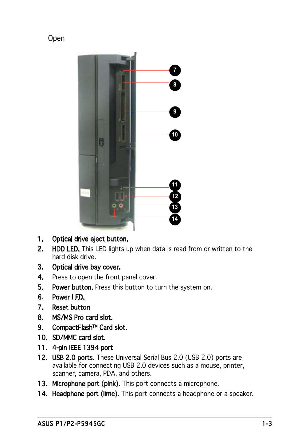 Open | Asus P2-P5945GC User Manual | Page 13 / 92