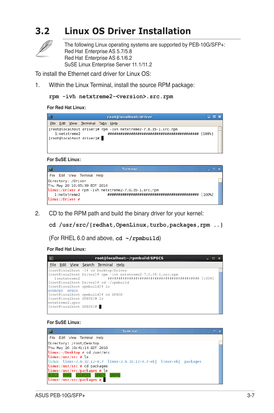 2 linux os driver installation, Linux os driver installation -7 | Asus PEB-10G/SFP PLUS/SINGLE User Manual | Page 25 / 38