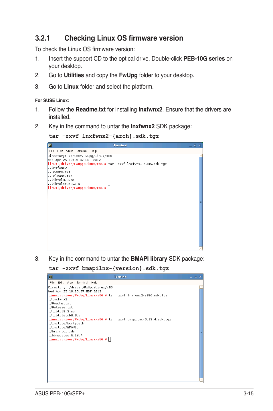 1 checking linux os firmware version, Checking linux os firmware version -15 | Asus PEB-10G/SFP PLUS/SINGLE User Manual | Page 33 / 38