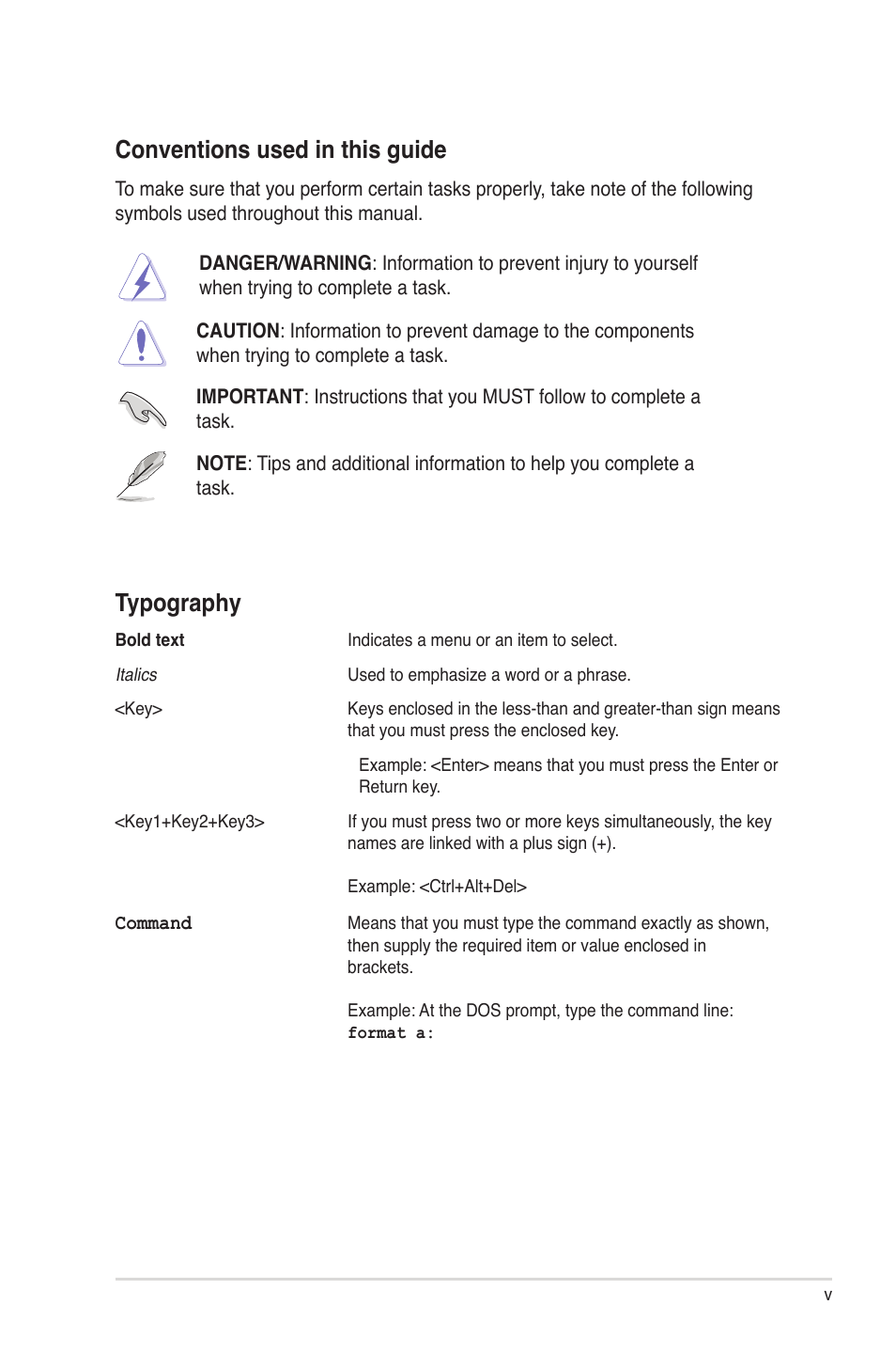 Conventions used in this guide, Typography | Asus PEB-10G/SFP PLUS/SINGLE User Manual | Page 5 / 38