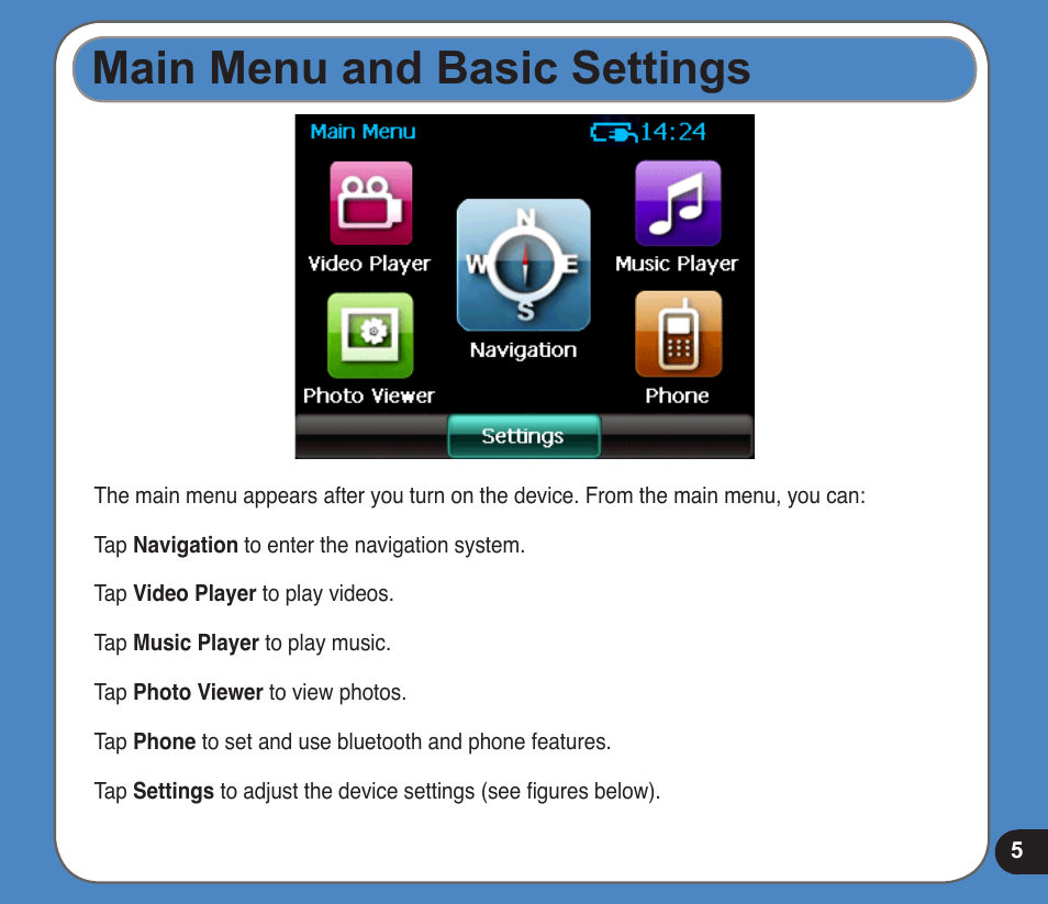Main menu and basic settings | Asus R300 User Manual | Page 5 / 17