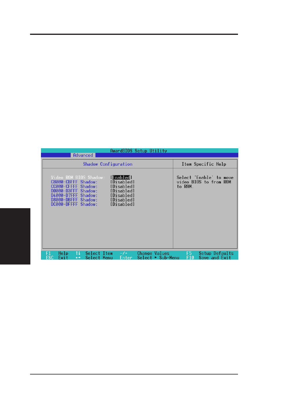 Bios setup, 4 shadow configuration | Asus MES-VM User Manual | Page 52 / 88