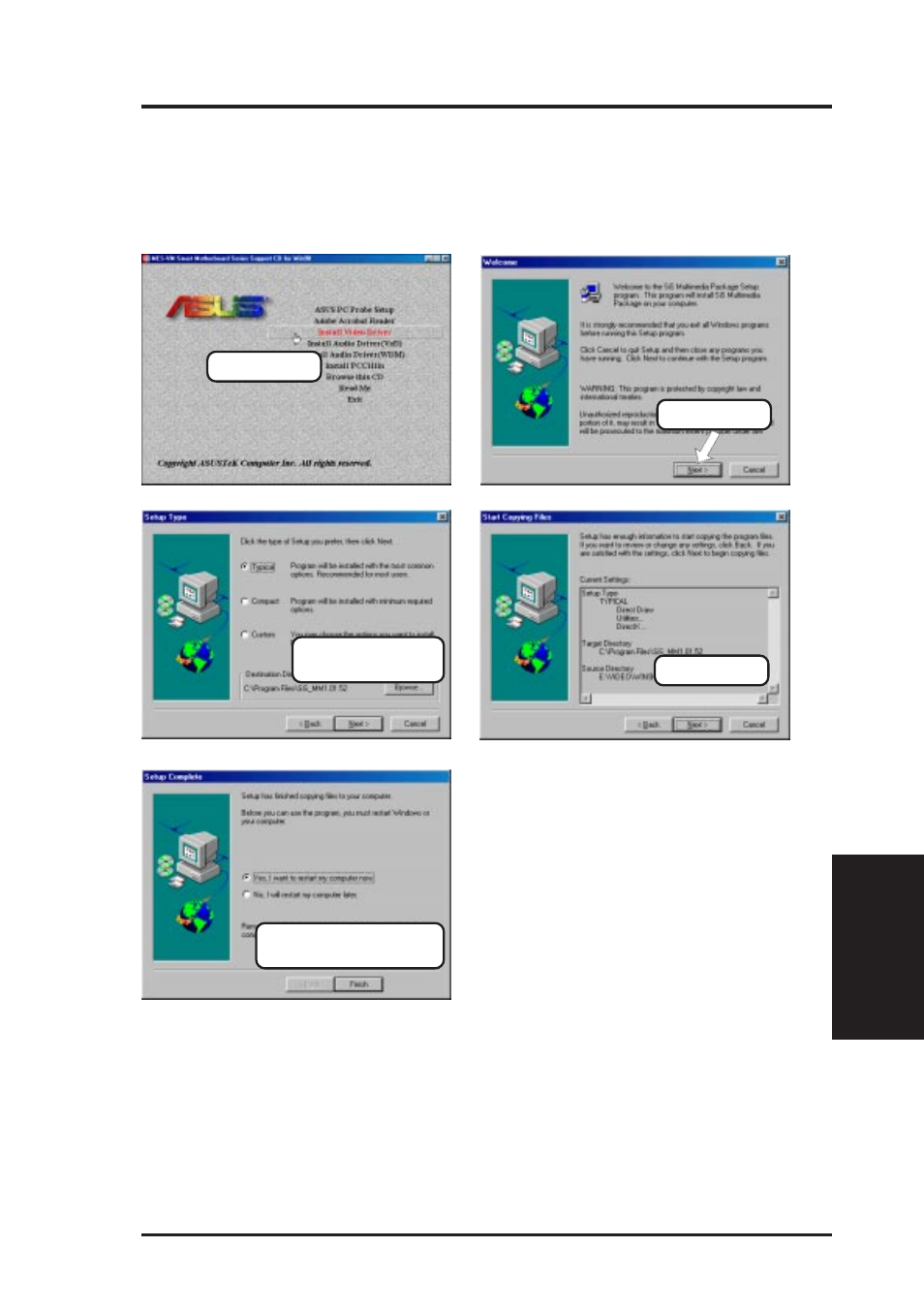 Software setup, 3 installing the video driver | Asus MES-VM User Manual | Page 63 / 88