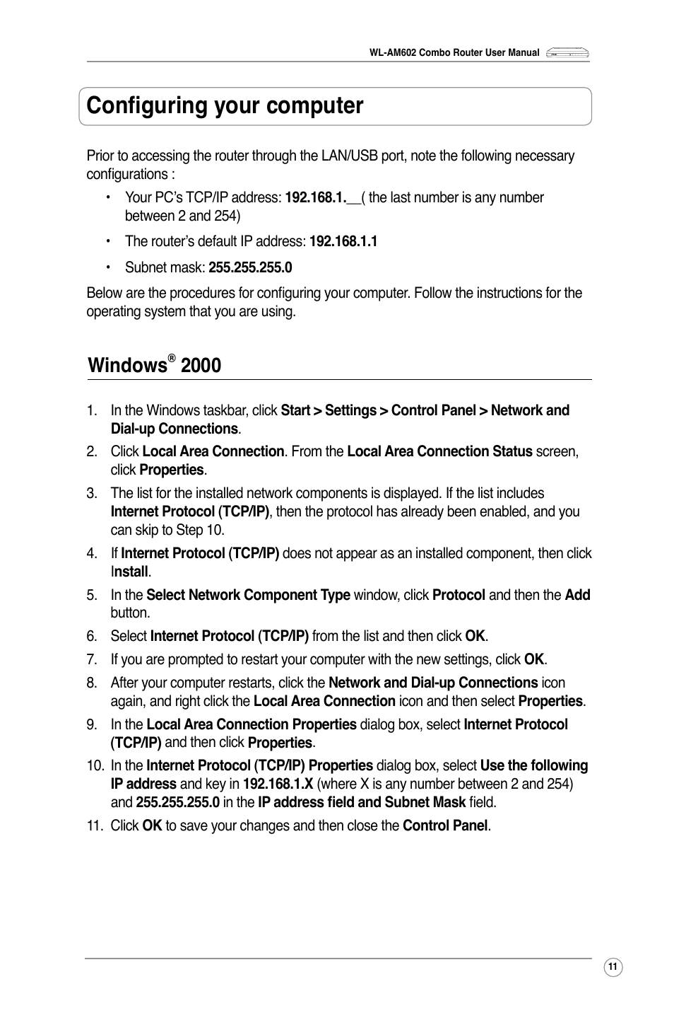 Configuring your computer, Windows | Asus WL-AM602 User Manual | Page 13 / 48