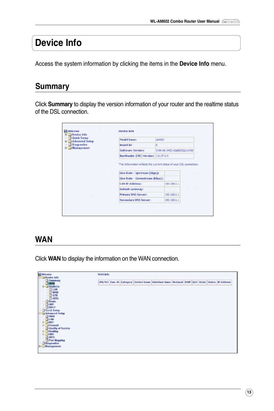 Device info, Summary | Asus WL-AM602 User Manual | Page 15 / 48