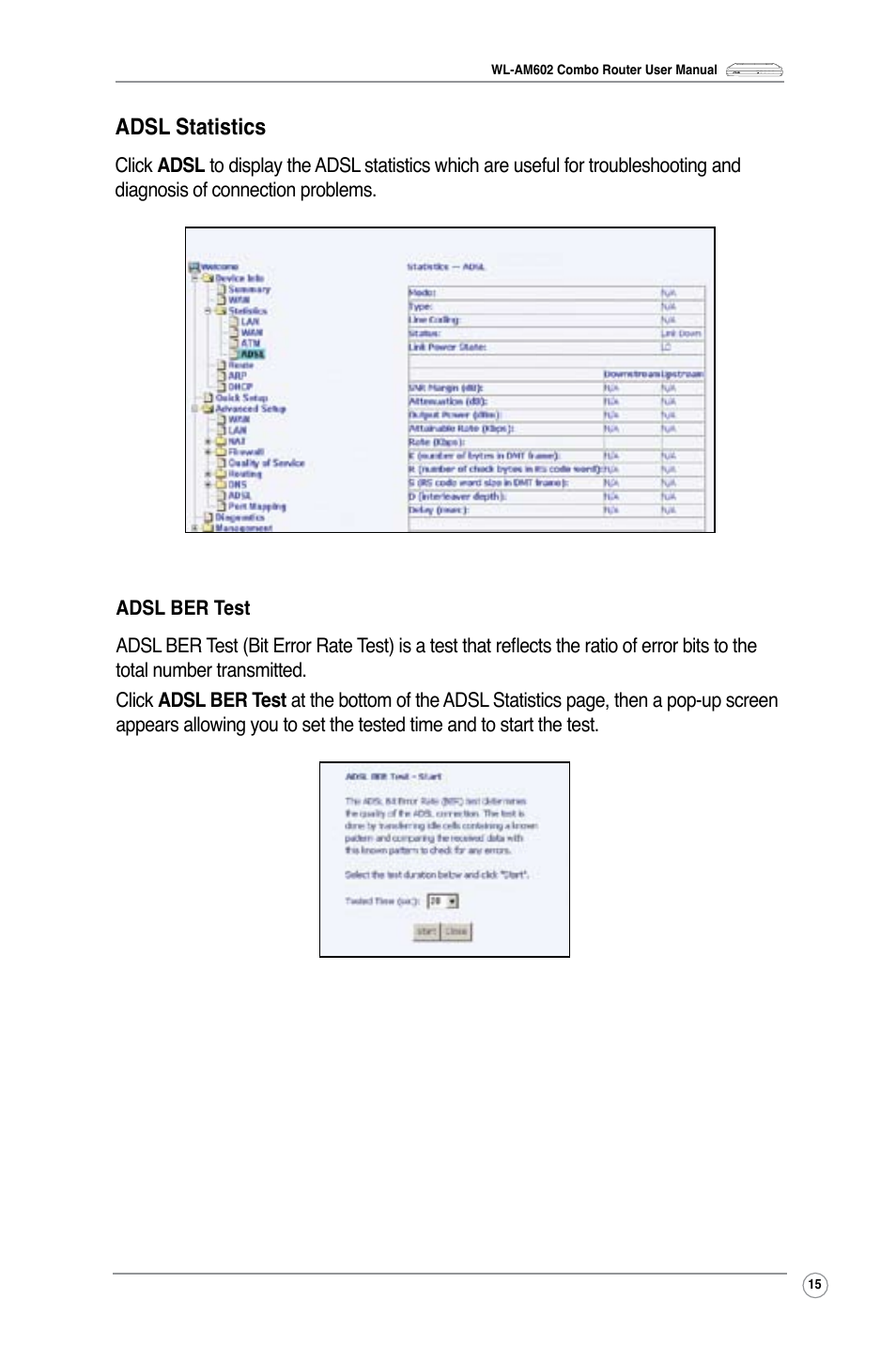 Adsl statistics | Asus WL-AM602 User Manual | Page 17 / 48