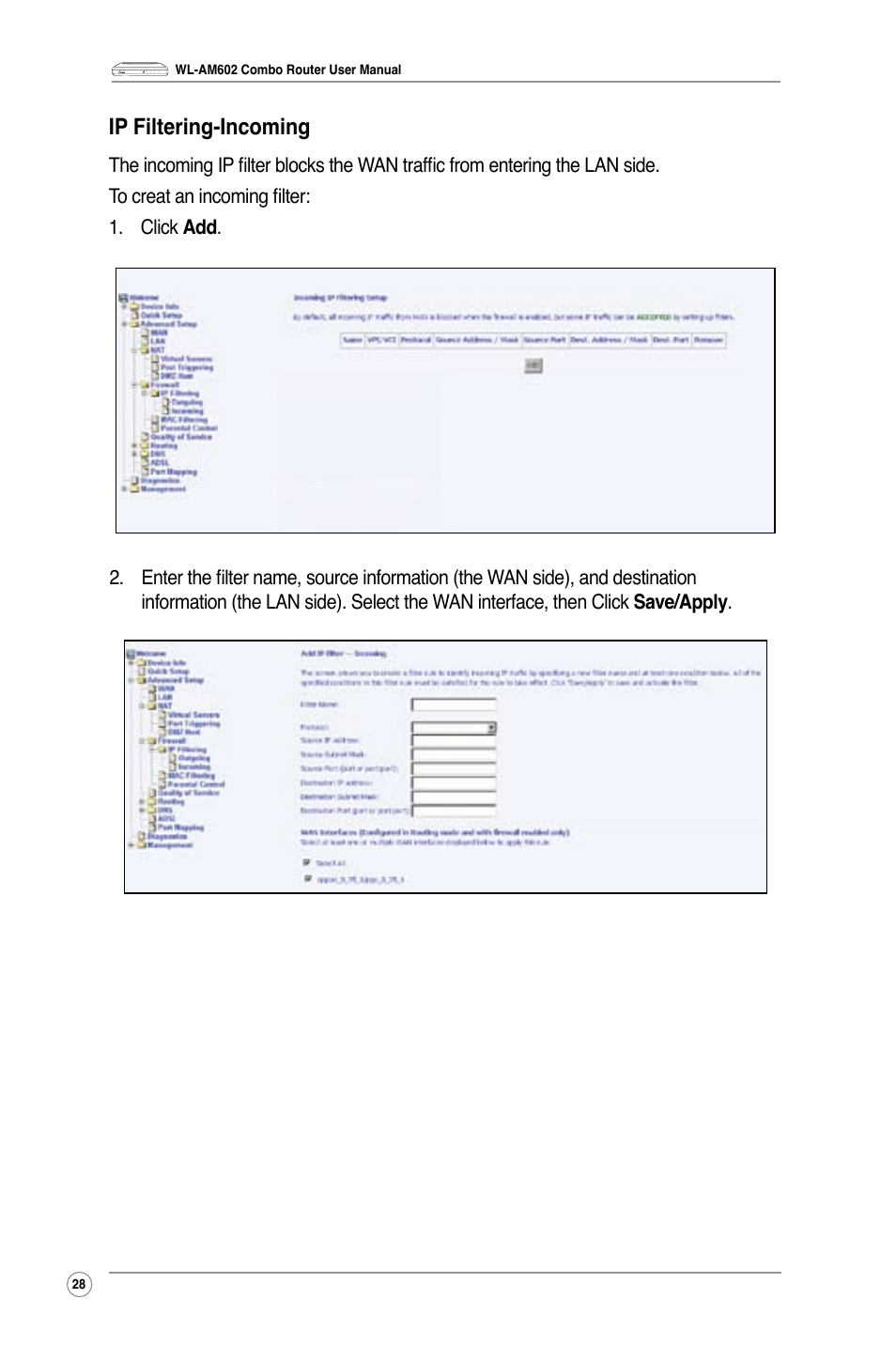 Ip filtering-incoming | Asus WL-AM602 User Manual | Page 30 / 48