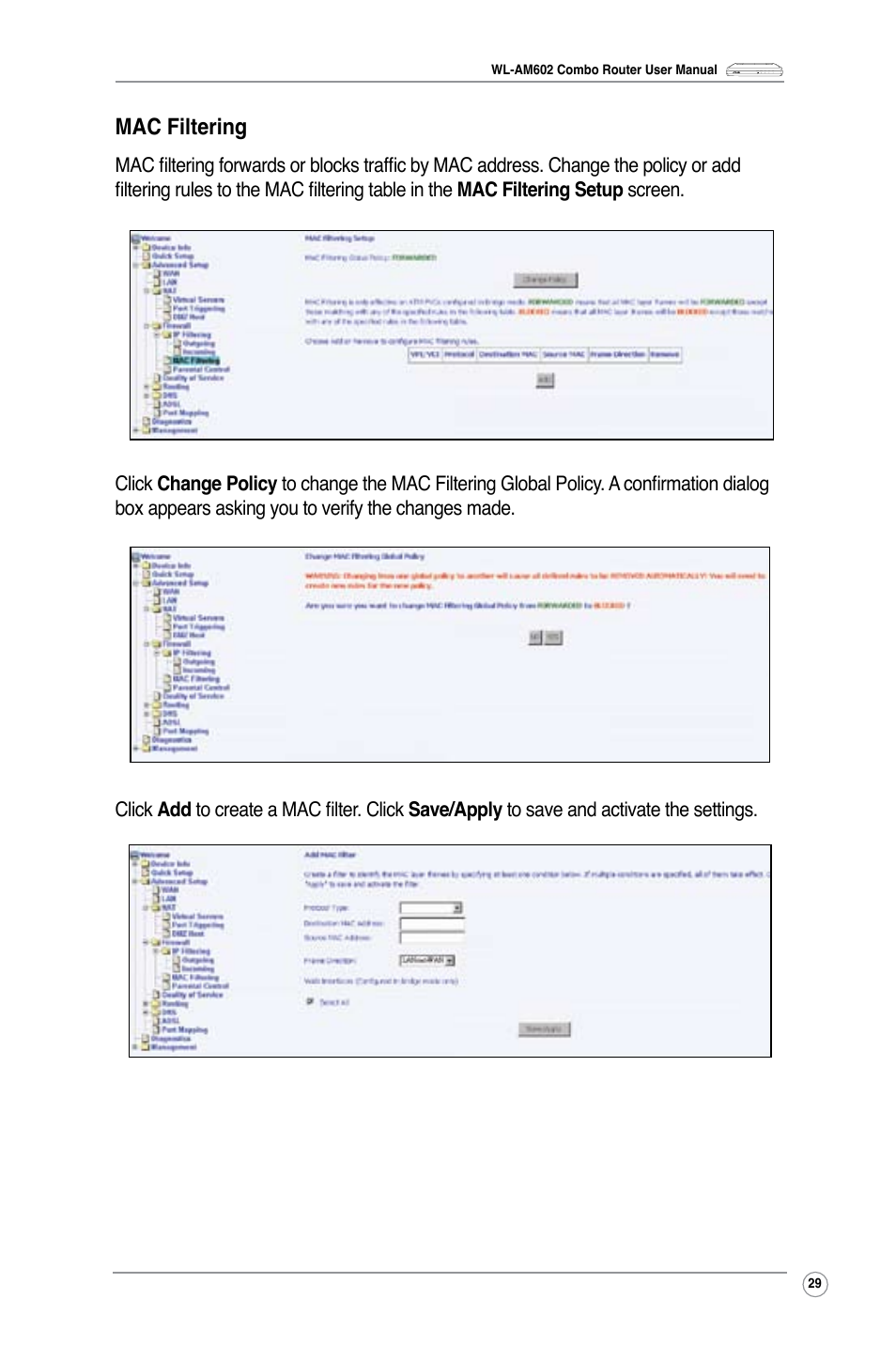 Mac filtering | Asus WL-AM602 User Manual | Page 31 / 48