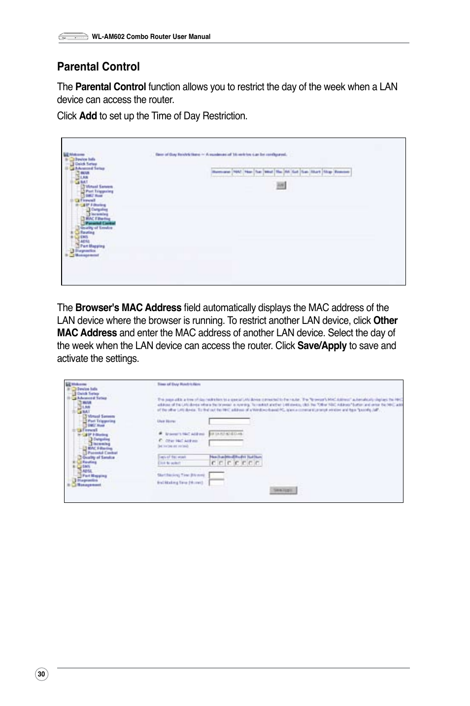 Parental control | Asus WL-AM602 User Manual | Page 32 / 48