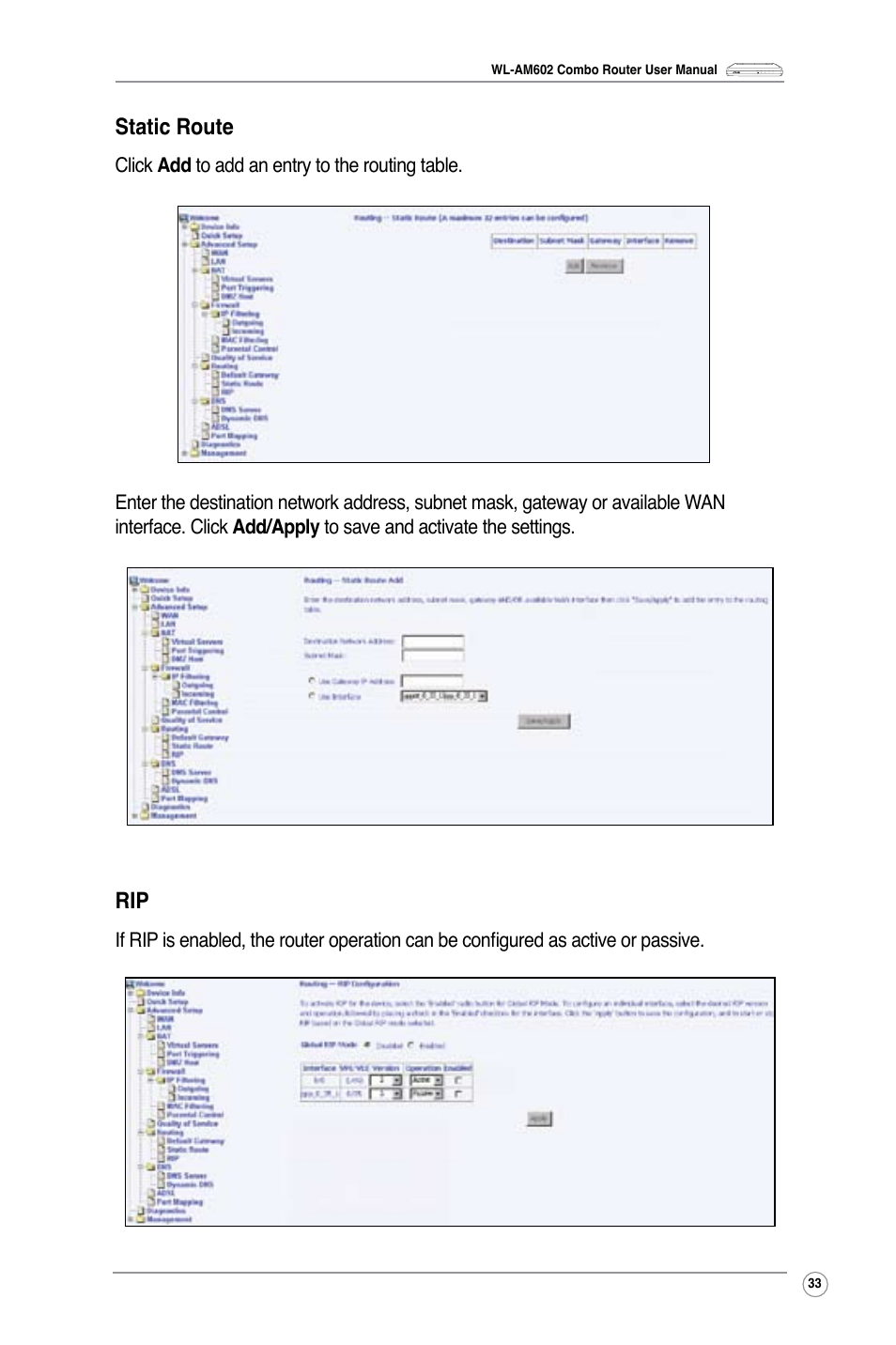 Static route | Asus WL-AM602 User Manual | Page 35 / 48