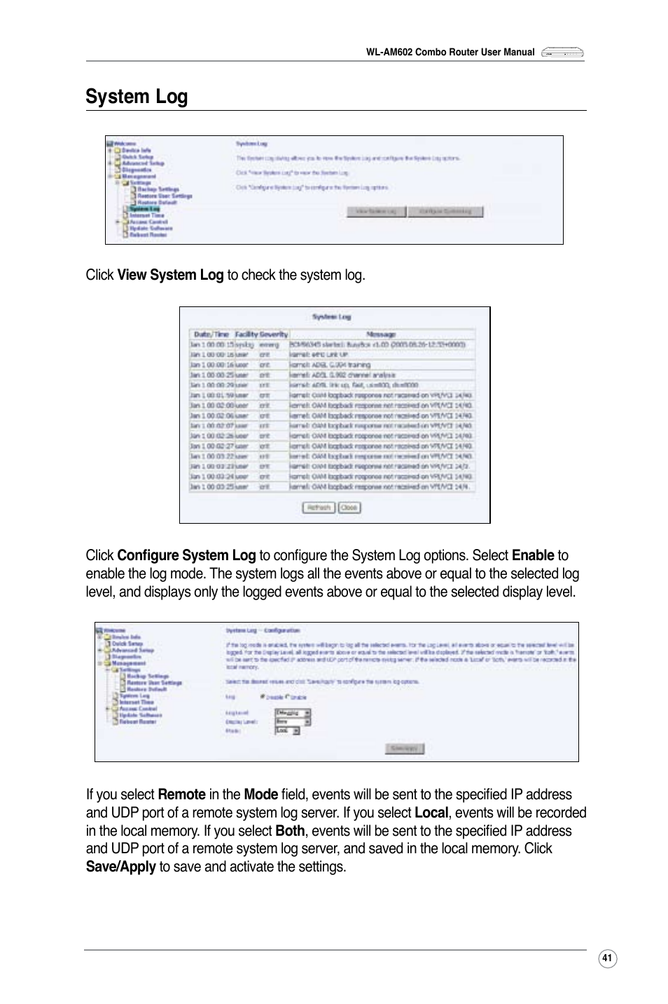 System log | Asus WL-AM602 User Manual | Page 43 / 48