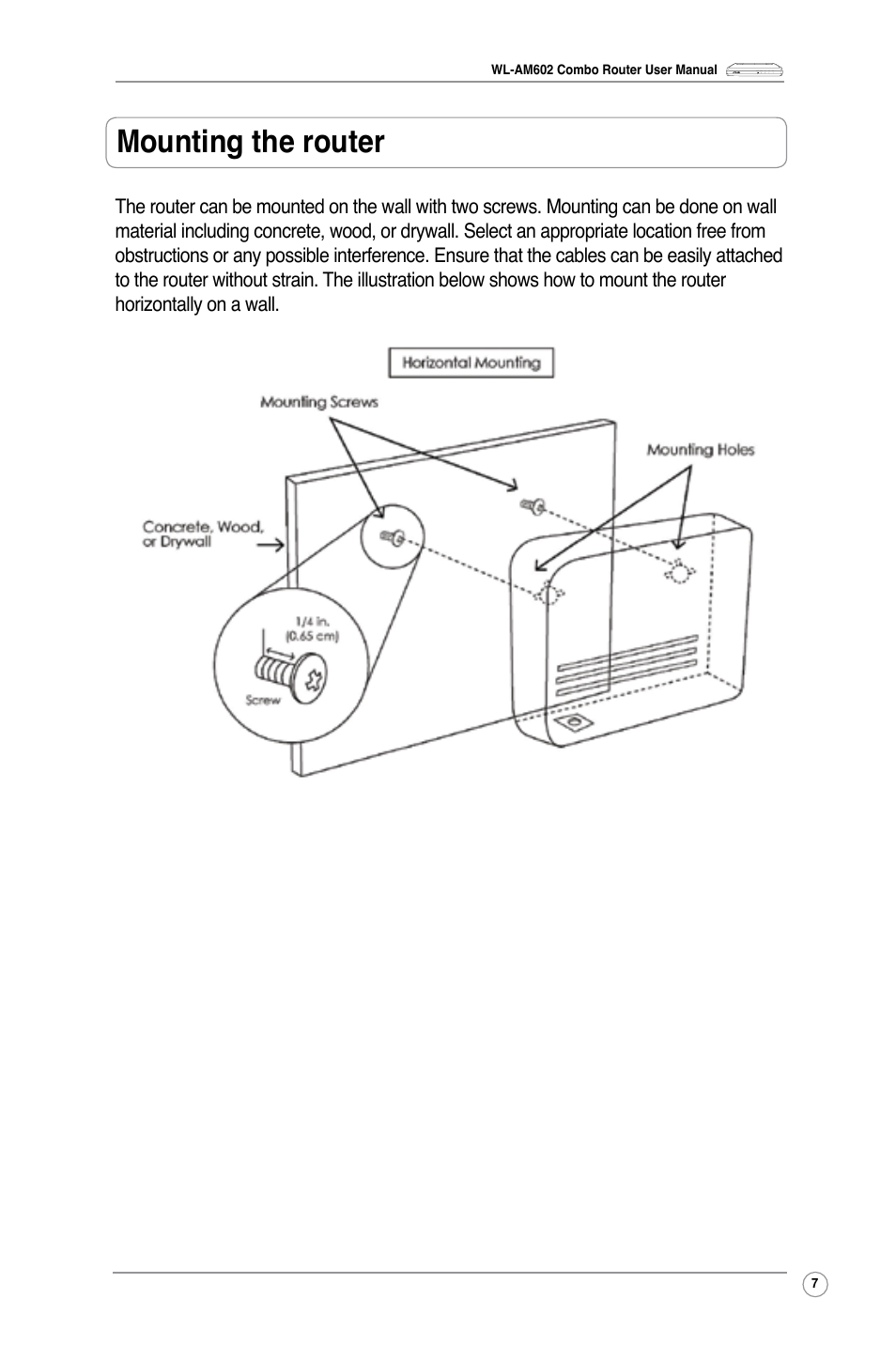 Mounting the router | Asus WL-AM602 User Manual | Page 9 / 48