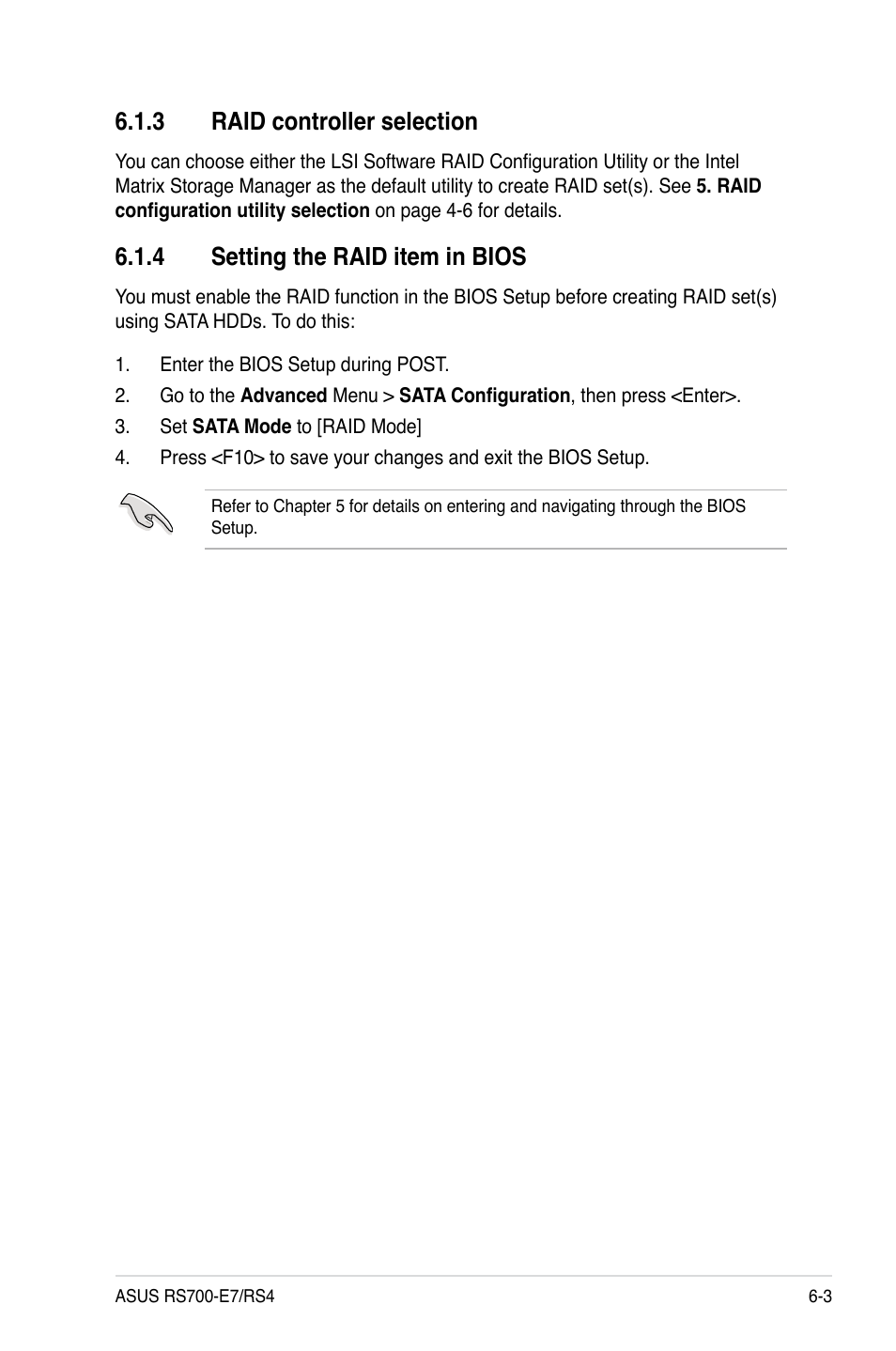 3 raid controller selection, 4 setting the raid item in bios, Raid controller selection -3 | Setting the raid item in bios -3 | Asus RS700-E7/RS4 User Manual | Page 119 / 196