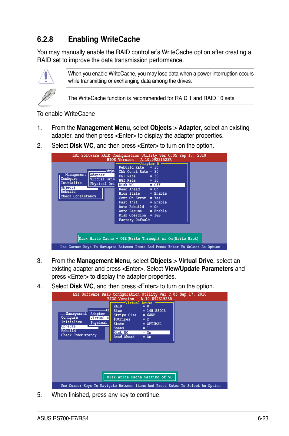 8 enabling writecache, Enabling writecache -23 | Asus RS700-E7/RS4 User Manual | Page 139 / 196