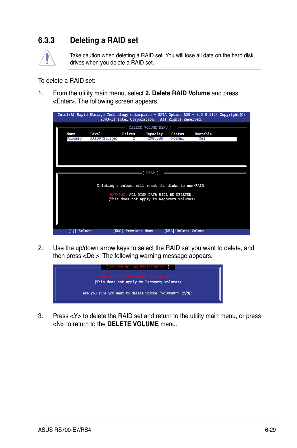 3 deleting a raid set, Deleting a raid set -29 | Asus RS700-E7/RS4 User Manual | Page 145 / 196