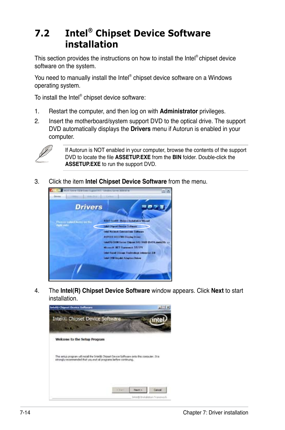 2 intel® chipset device software installation, Intel, Chipset device software installation -14 | 2 intel, Chipset device software installation | Asus RS700-E7/RS4 User Manual | Page 170 / 196