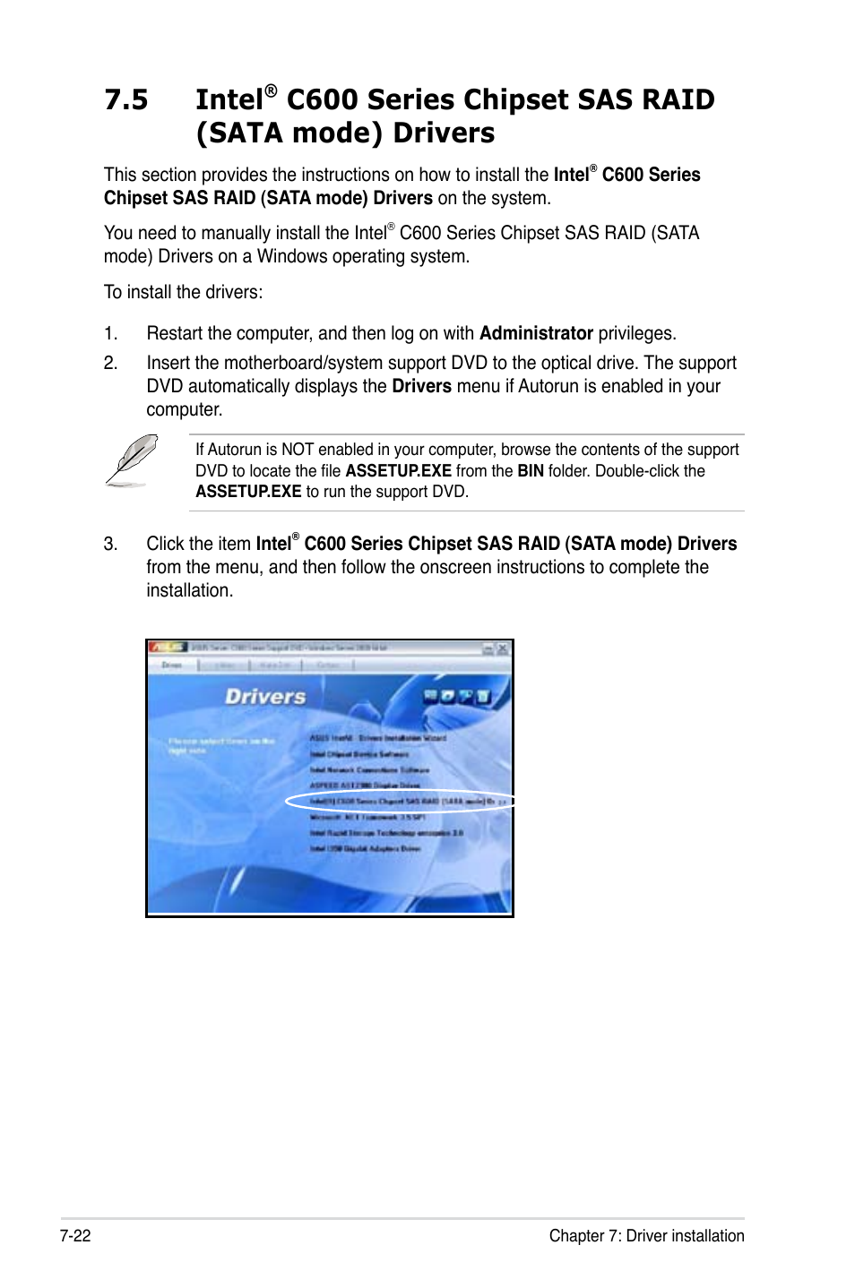 Intel, 5 intel, C600 series chipset sas raid (sata mode) drivers | Asus RS700-E7/RS4 User Manual | Page 178 / 196