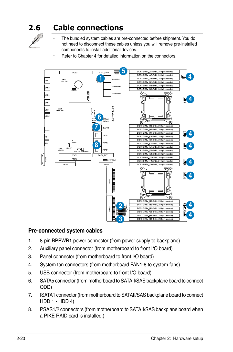 6 cable connections, Cable connections -20 | Asus RS700-E7/RS4 User Manual | Page 38 / 196