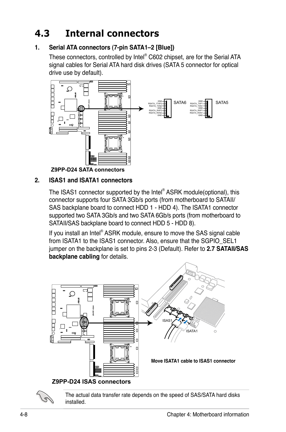 3 internal connectors, Internal connectors -8, Z9pp-d24 isas connectors | 8 chapter 4: motherboard information | Asus RS700-E7/RS4 User Manual | Page 56 / 196