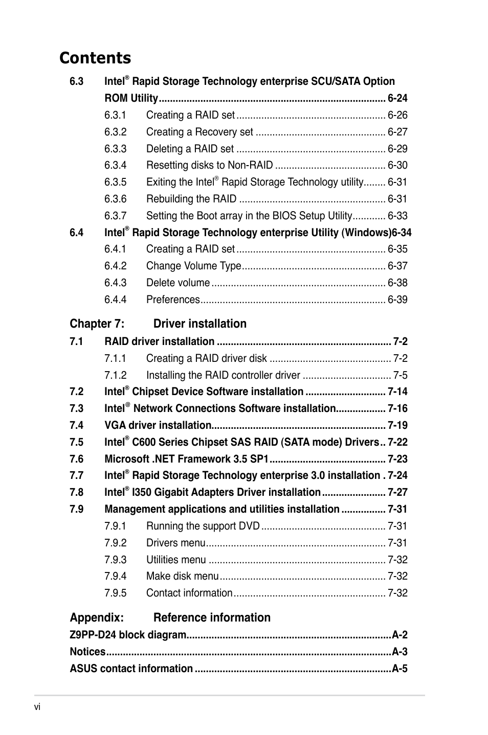Asus RS700-E7/RS4 User Manual | Page 6 / 196