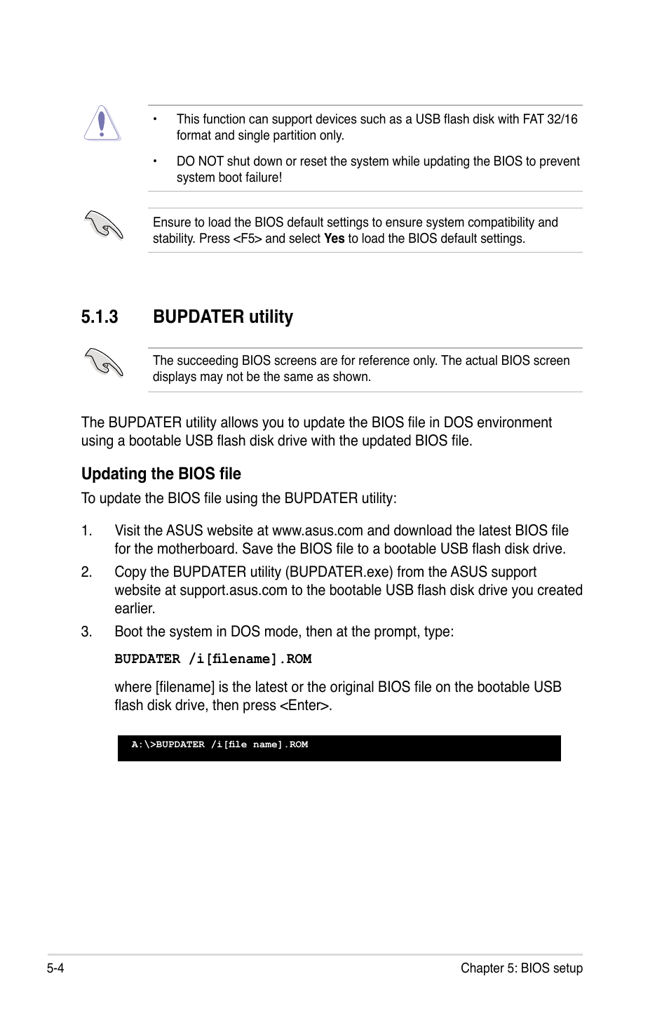 3 bupdater utility, Bupdater utility -4, Updating the bios file | Asus RS700-E7/RS4 User Manual | Page 68 / 196