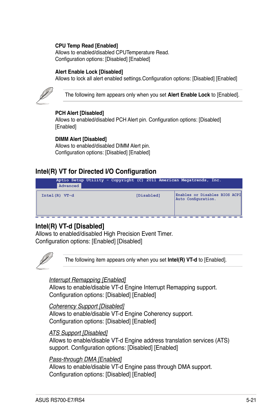 Intel(r) vt-d [disabled, Intel(r) vt for directed i/o configuration | Asus RS700-E7/RS4 User Manual | Page 85 / 196