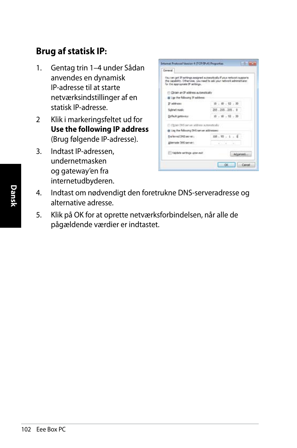 Brug af statisk ip | Asus EB1007 User Manual | Page 102 / 181